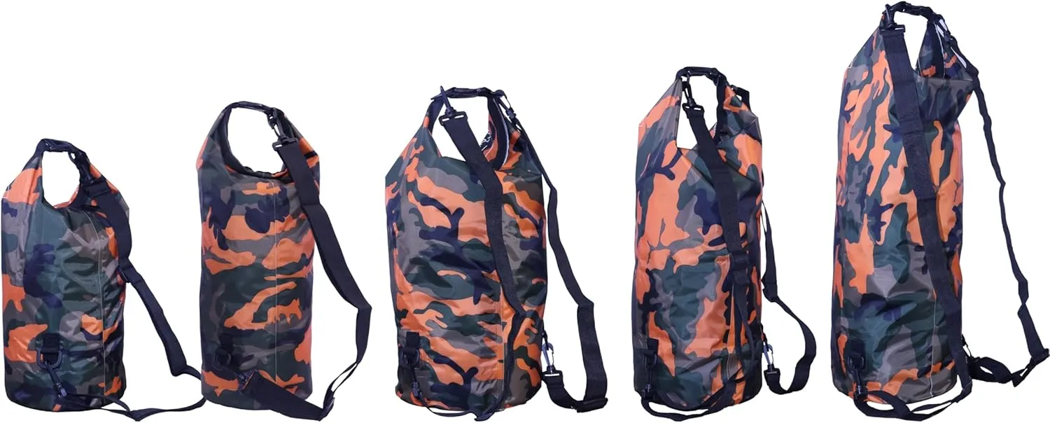 Waterproof Dry Bag Combo 5-30L Roll Top Dry Storage Bag Backpack for Kayaking Boating Beach Camping Travel Fishing, w/Phone Case & Collapsible Water Bottle & Sunglasses & Ear Band,Orange 5L