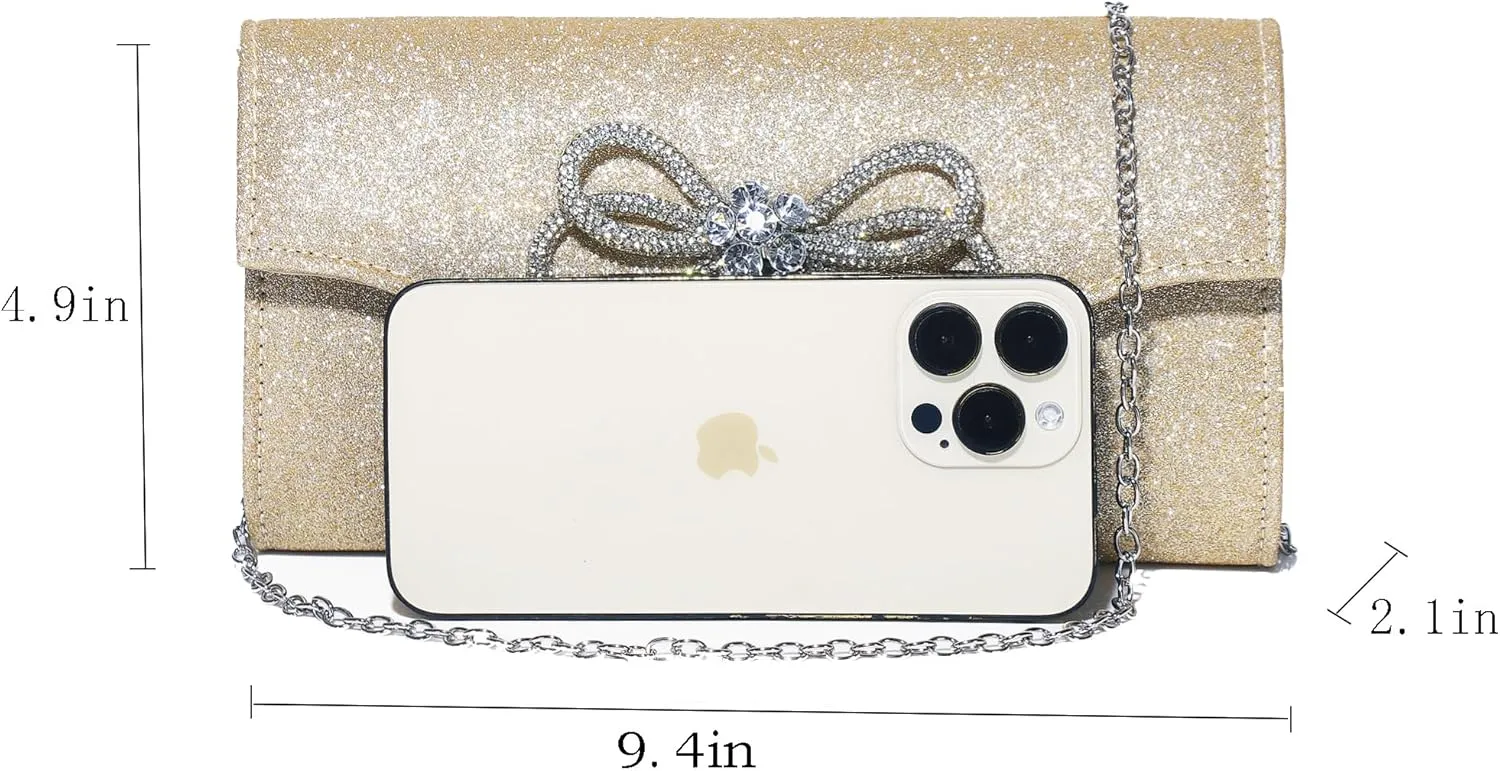Women Diamond Bow Evening Bag Rhinestone Clutch Purse Wedding Prom Purse Formal Cocktail Party Handbag