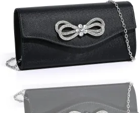 Women Diamond Bow Evening Bag Rhinestone Clutch Purse Wedding Prom Purse Formal Cocktail Party Handbag