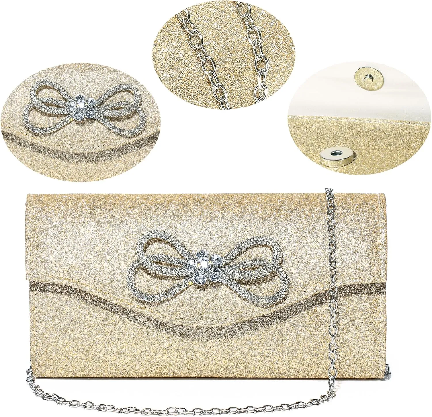 Women Diamond Bow Evening Bag Rhinestone Clutch Purse Wedding Prom Purse Formal Cocktail Party Handbag