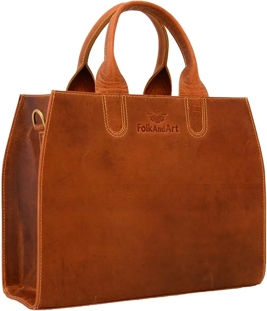 Women's Lightweight Vintage Leather Tote Bag - Handmade Shoulder Bag, Purse, Satchel, Hobo Handbag for Office and Casual Use