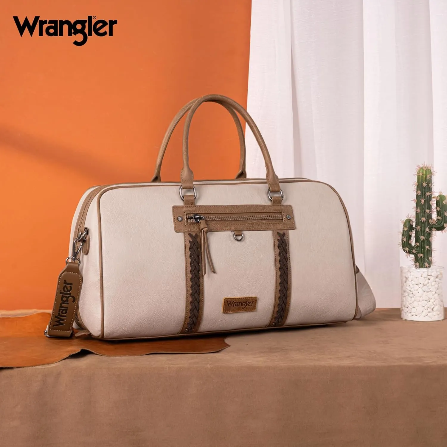 Wrangler Travel Duffel Bag Large Weekender Bag for Women Designer Carry on Overnight Bag for Trips Leather Luggage Bag Gray