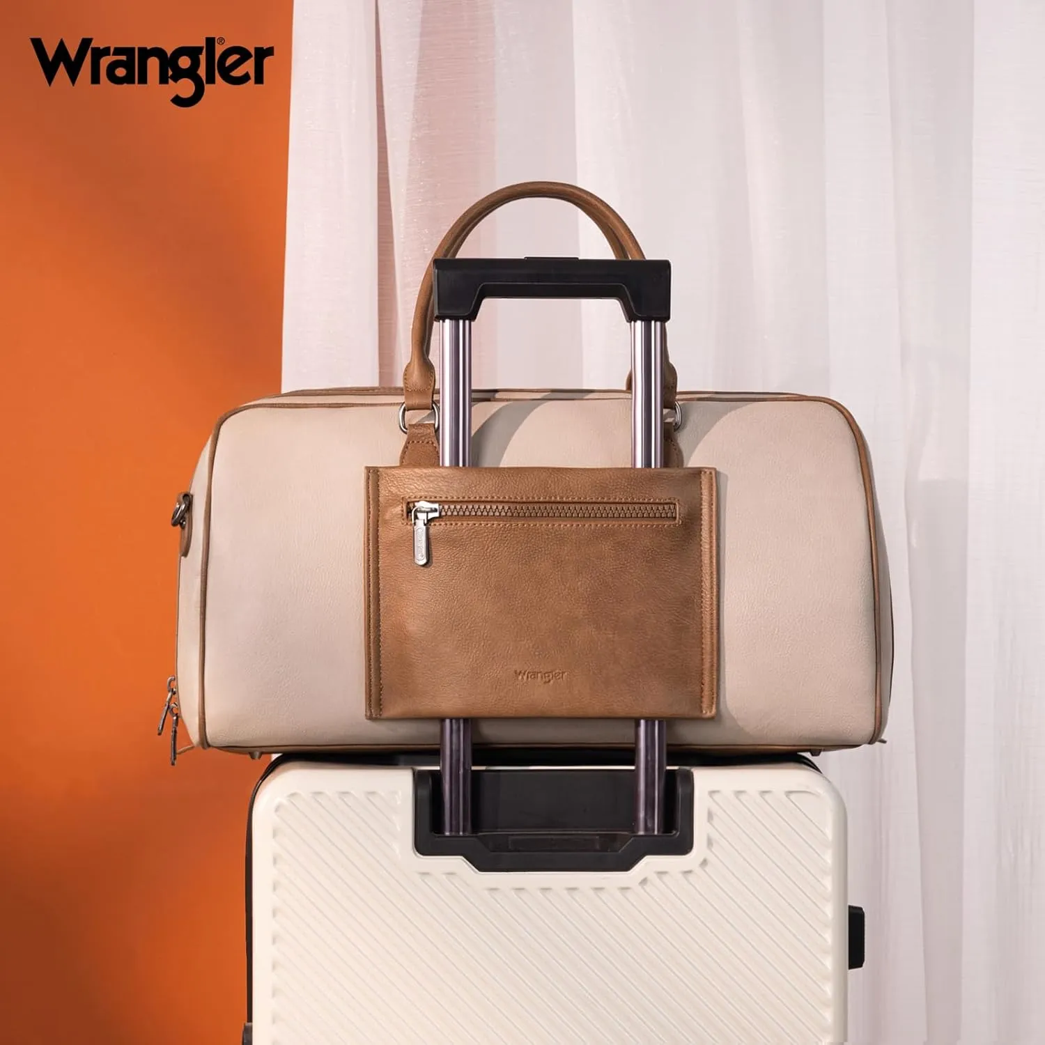 Wrangler Travel Duffel Bag Large Weekender Bag for Women Designer Carry on Overnight Bag for Trips Leather Luggage Bag Gray